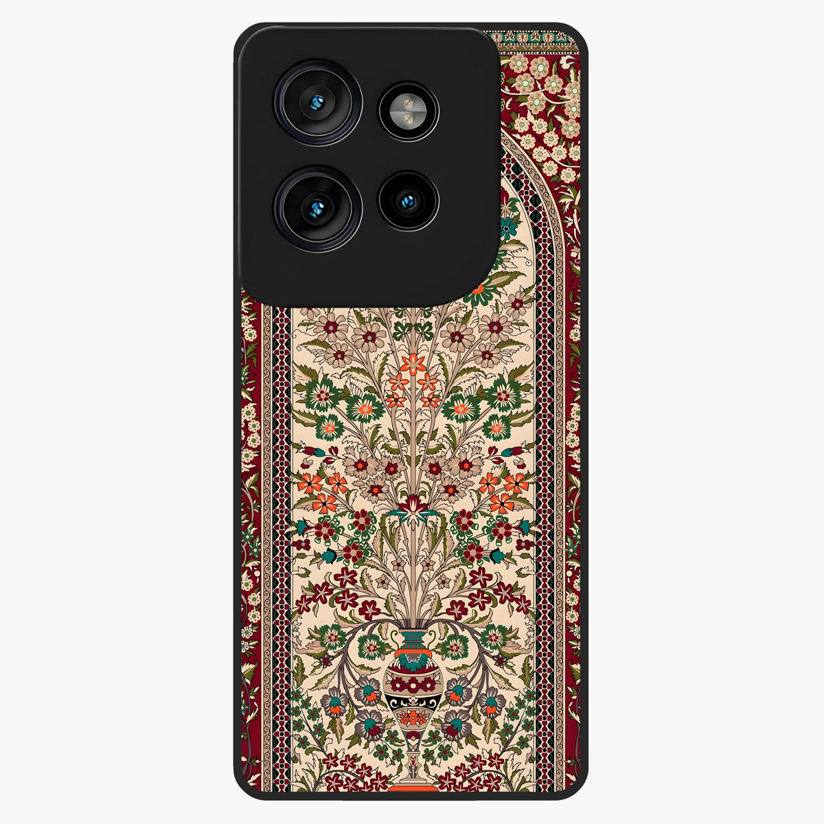 Persian Inspired Glass Case showing flat back view with ornate Persian style pattern artwork and glossy glass finish.