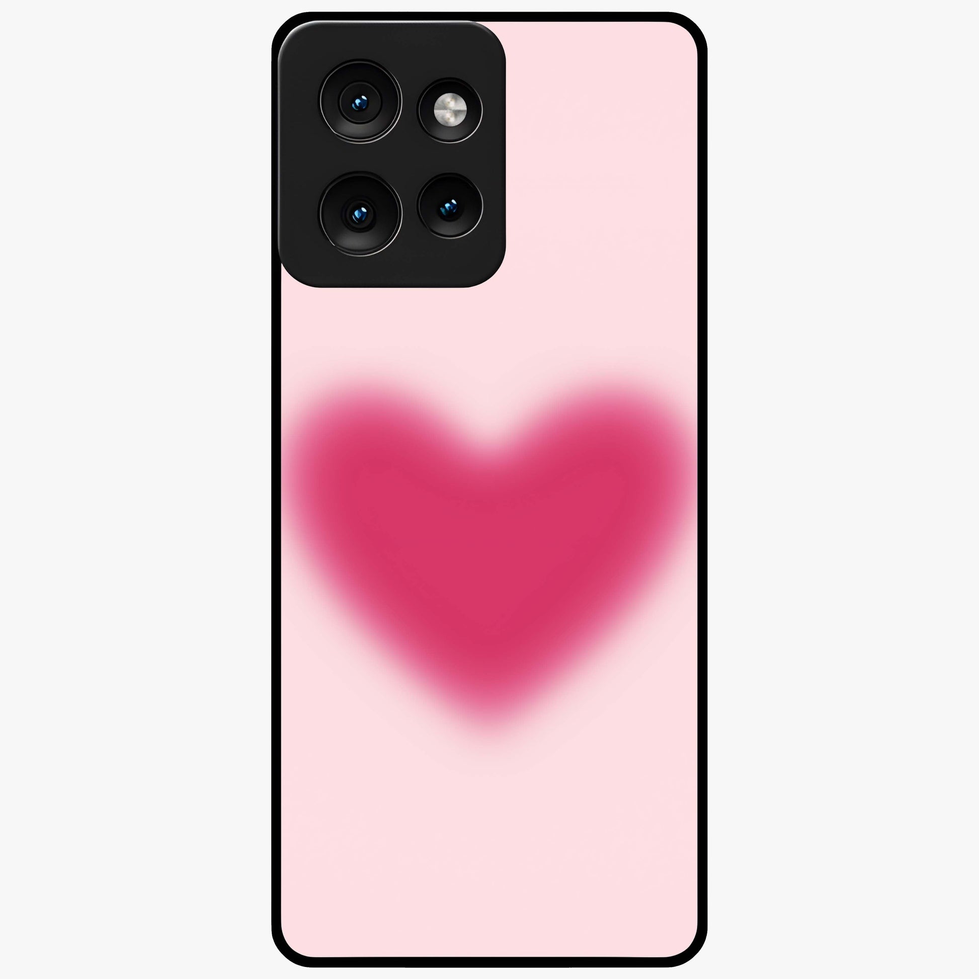 Pink Aura Heart Glass Case showing flat back view with glowing heart artwork and glossy glass finish.