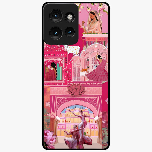 Pink Palace Muse Glass Case showing flat back view with elegant palace inspired artwork and glossy glass finish.