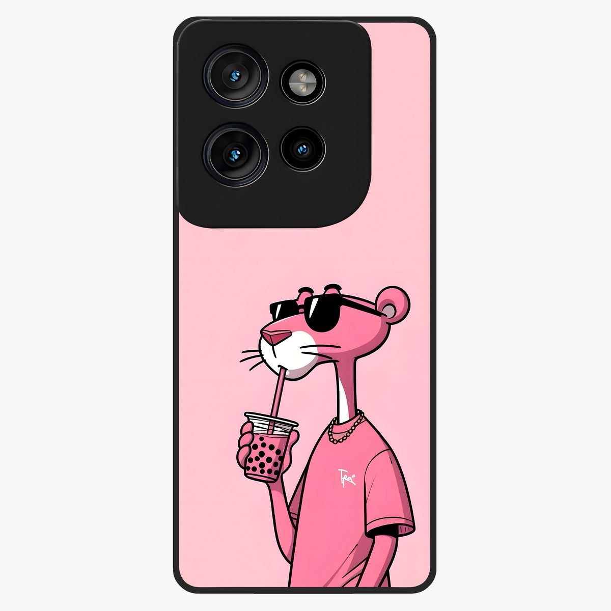 Pink Panther Glass Case showing flat back view with iconic pink panther artwork and glossy glass finish.