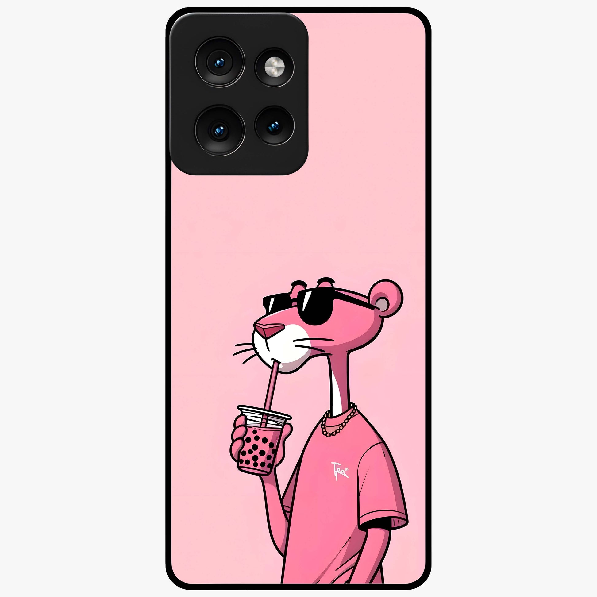 Pink Panther Glass Case showing flat back view with iconic pink panther artwork and glossy glass finish.