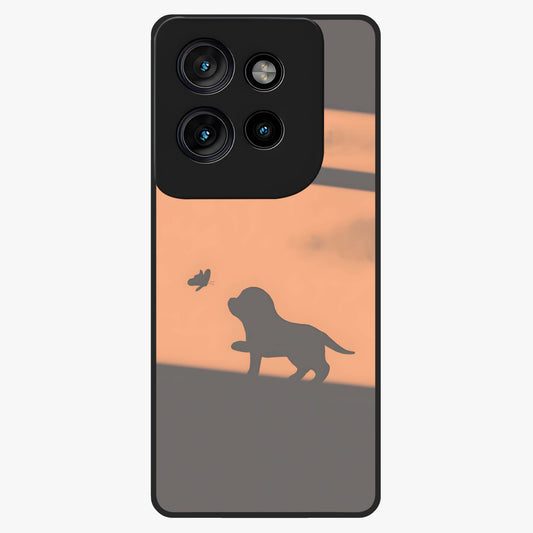 Puppy Shadow Art Glass Case showing flat back view with cute puppy shadow style artwork and glossy glass finish.
