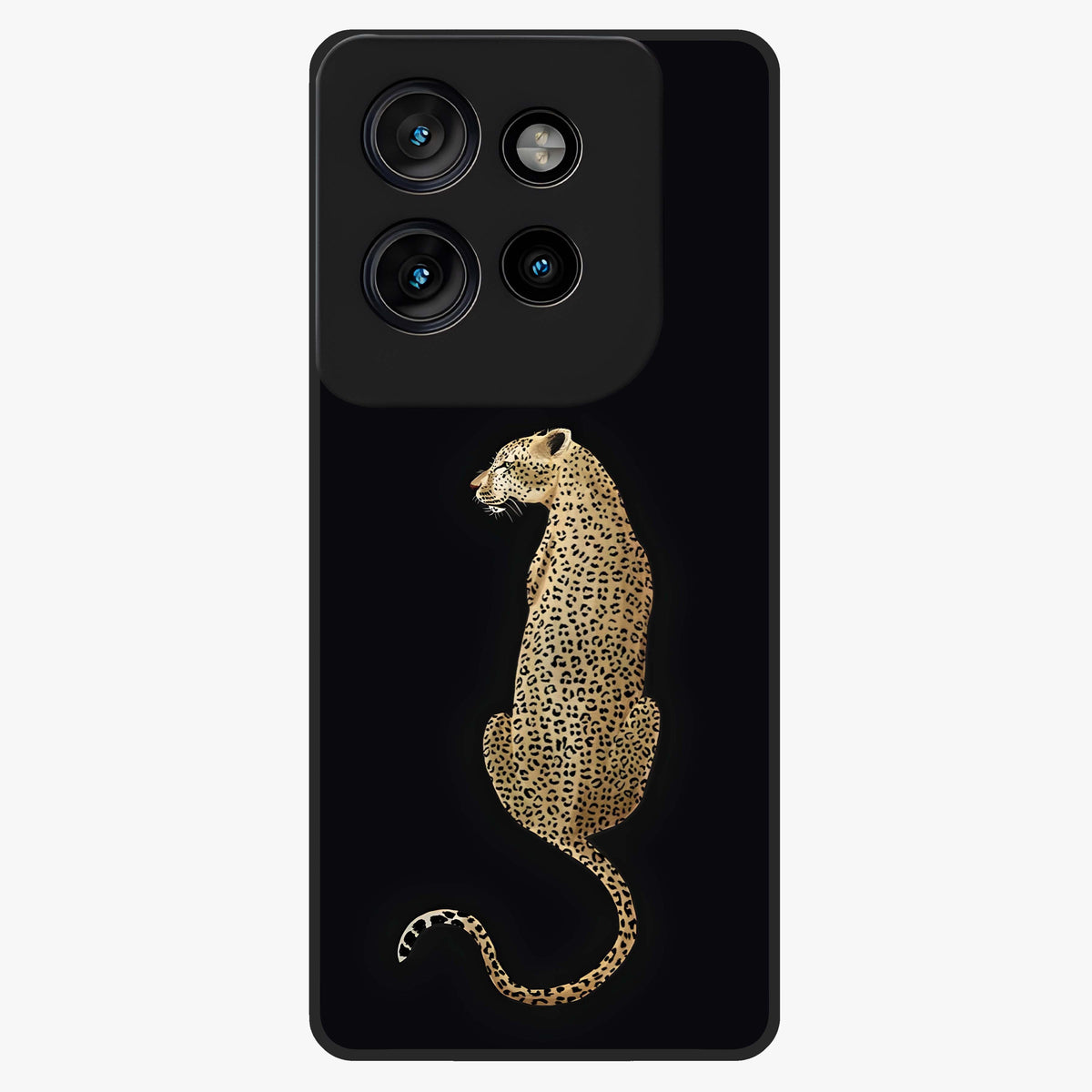 Regal Leopard Glass Case showing flat back view with bold leopard artwork and glossy glass finish.