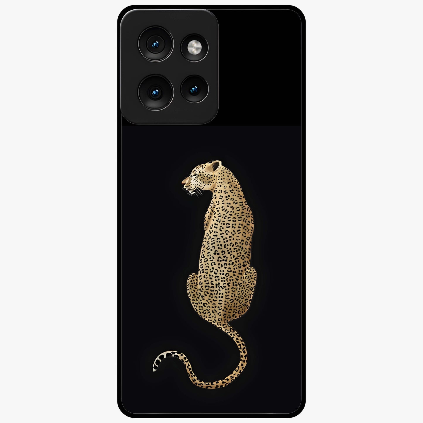 Regal Leopard Glass Case showing flat back view with bold leopard artwork and glossy glass finish.