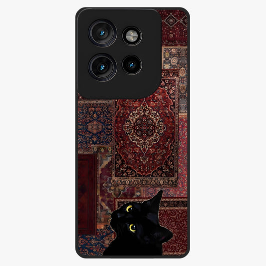 Regal Magic Cat Apple Glass Case showing flat back view with magical cat artwork holding apple and glossy glass finish.