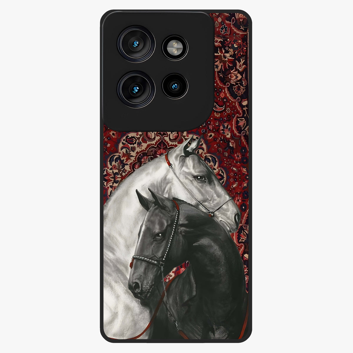 Regal Stallion Tapestry Glass Case showing flat back view with majestic horse tapestry artwork and glossy glass finish.