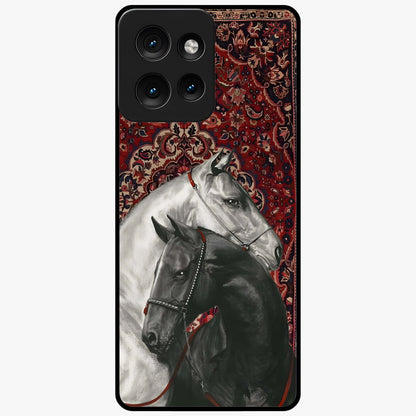 Regal Stallion Tapestry Glass Case showing flat back view with majestic horse tapestry artwork and glossy glass finish.