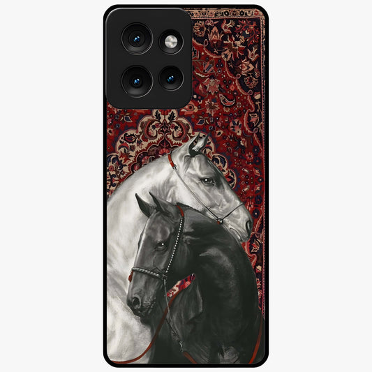 Regal Stallion Tapestry Glass Case showing flat back view with majestic horse tapestry artwork and glossy glass finish.