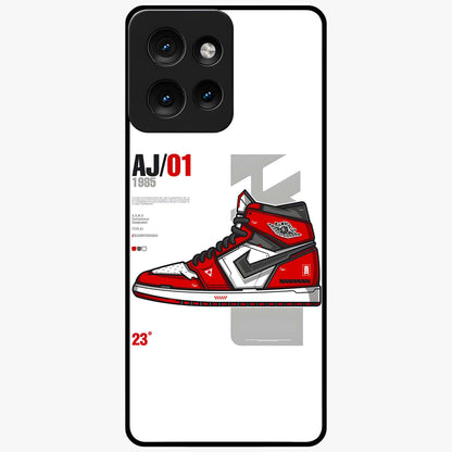 Retro Sneaker Blueprint Glass Case showing flat back view with sneaker blueprint style artwork and glossy glass finish.
