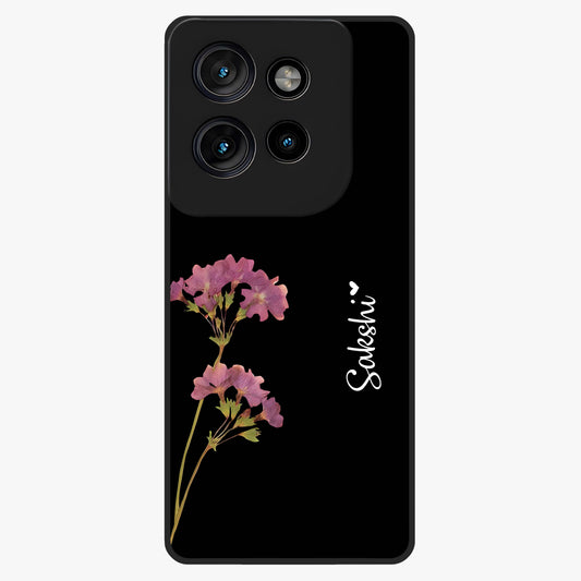 Riching Lavender Flower Custom Name Glass Case showing flat back view with lavender floral artwork and personalized name design.