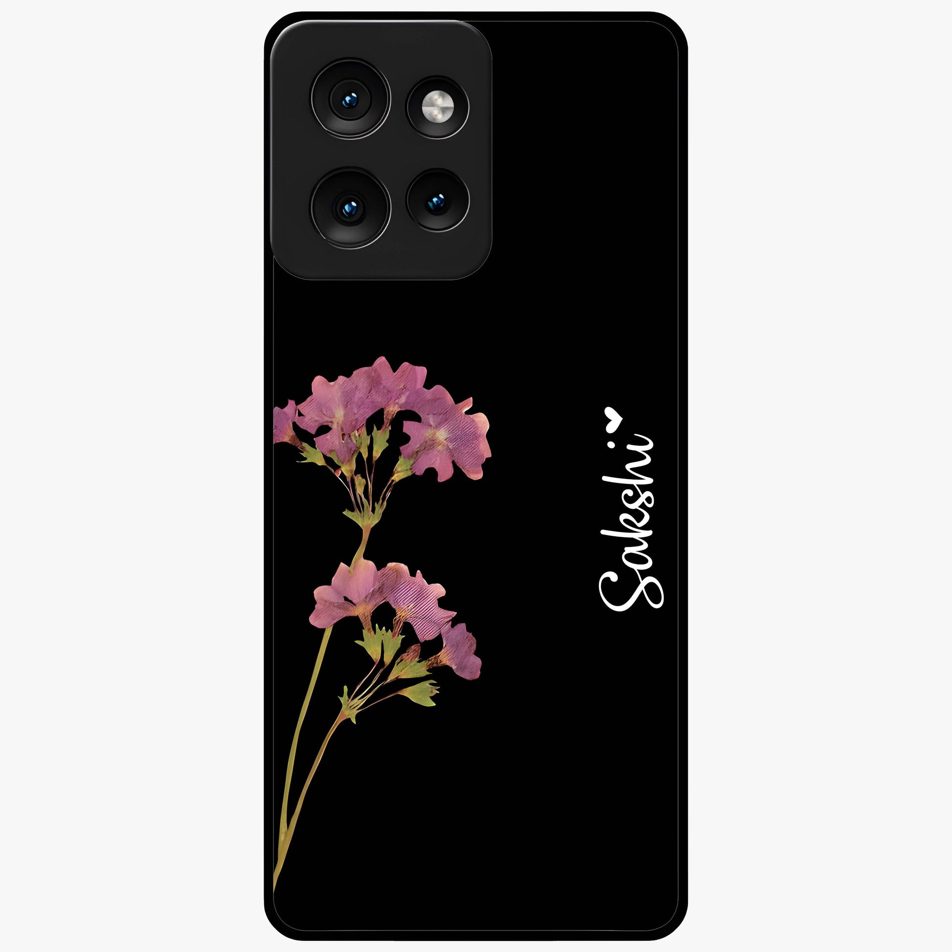 Riching Lavender Flower Custom Name Glass Case showing flat back view with lavender floral artwork and personalized name design.