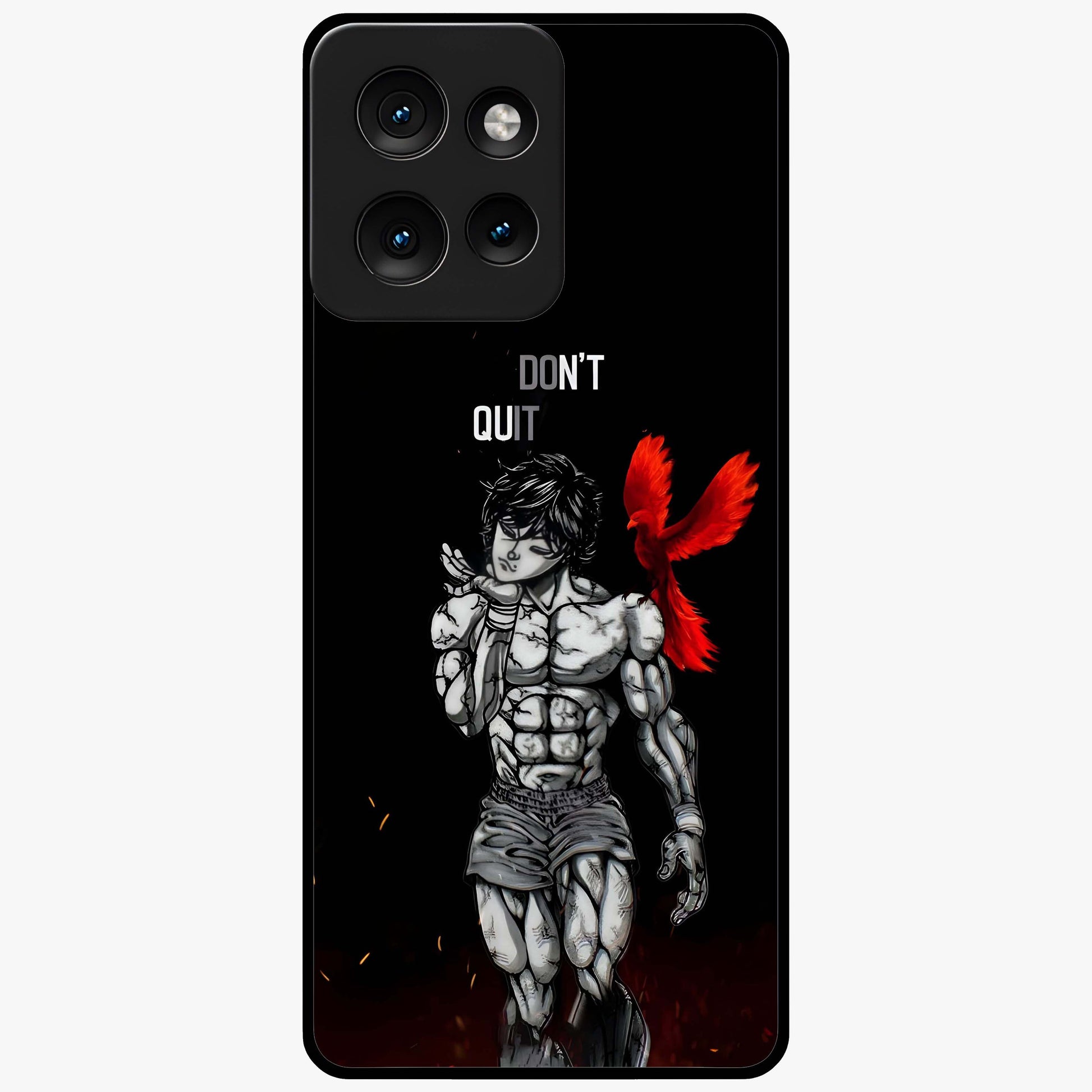 Rise Beyond Limits Glass Case showing flat back view with motivational typography artwork and glossy glass finish.