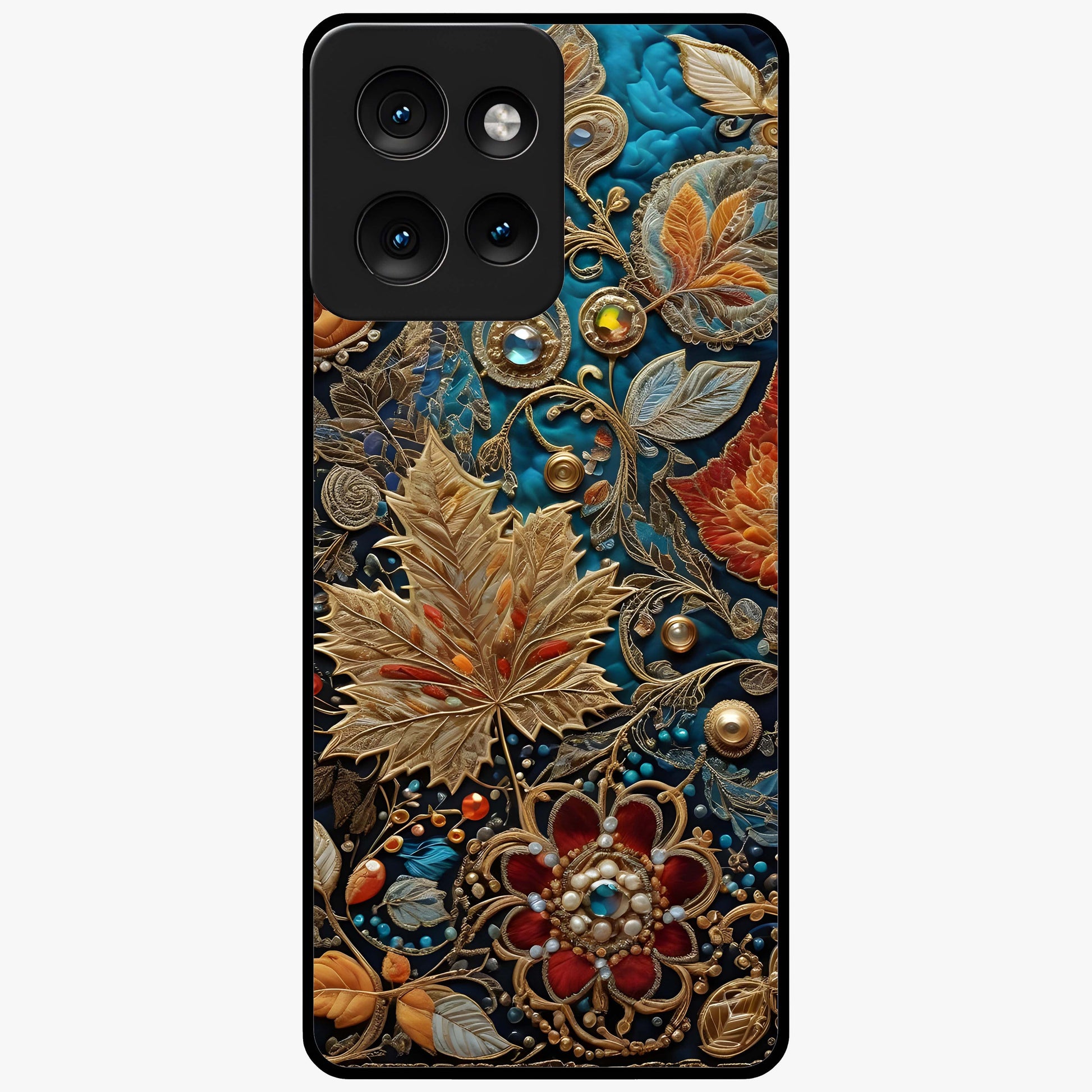Royal Jewel Garden Glass Case showing flat back view with decorative floral garden artwork and glossy glass finish.