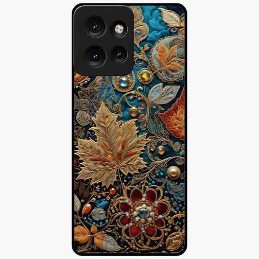 Royal Jewel Garden Glass Case showing flat back view with decorative floral garden artwork and glossy glass finish.