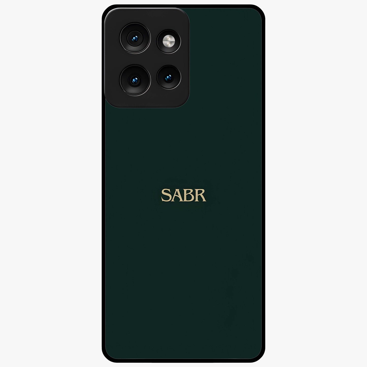 Sabr Minimal Patience Glass Case showing flat back view with minimalist typography artwork and glossy glass finish.