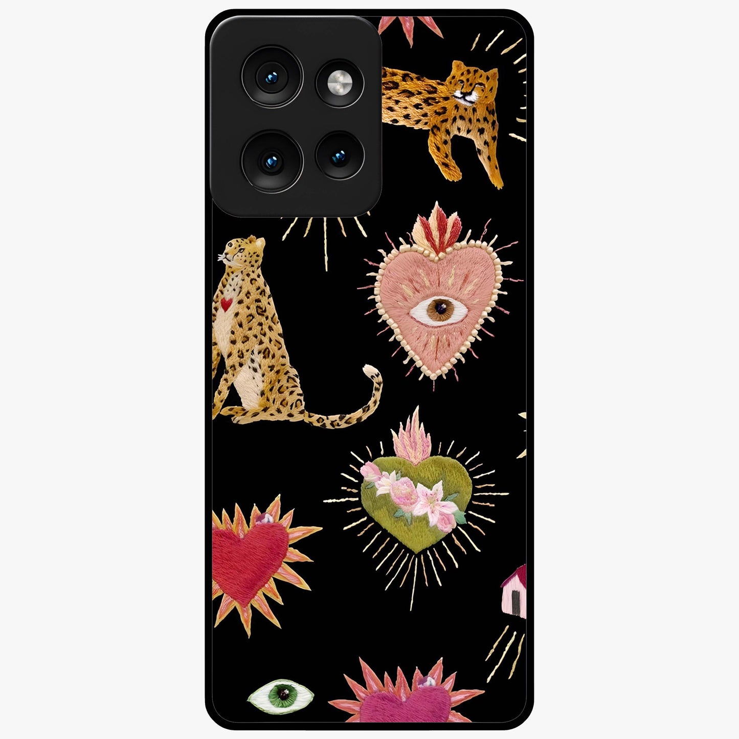 Sacred Jungle Heart Glass Case showing flat back view with jungle inspired heart artwork and glossy glass finish.