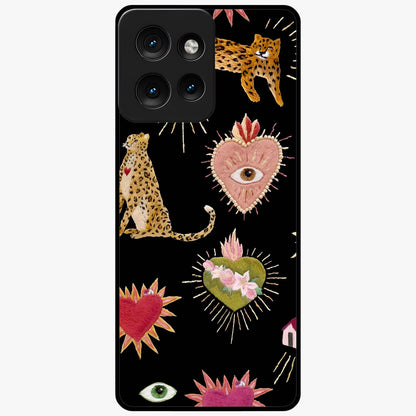 Sacred Jungle Heart Glass Case showing flat back view with jungle inspired heart artwork and glossy glass finish.