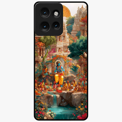 Sacred Sunlight Gods Glass Case showing flat back view with divine sunlight themed artwork and glossy glass finish.