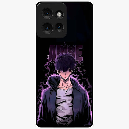 Shadow Monarch Awakening Glass Case showing flat back view with powerful dark monarch themed artwork and glossy glass finish.