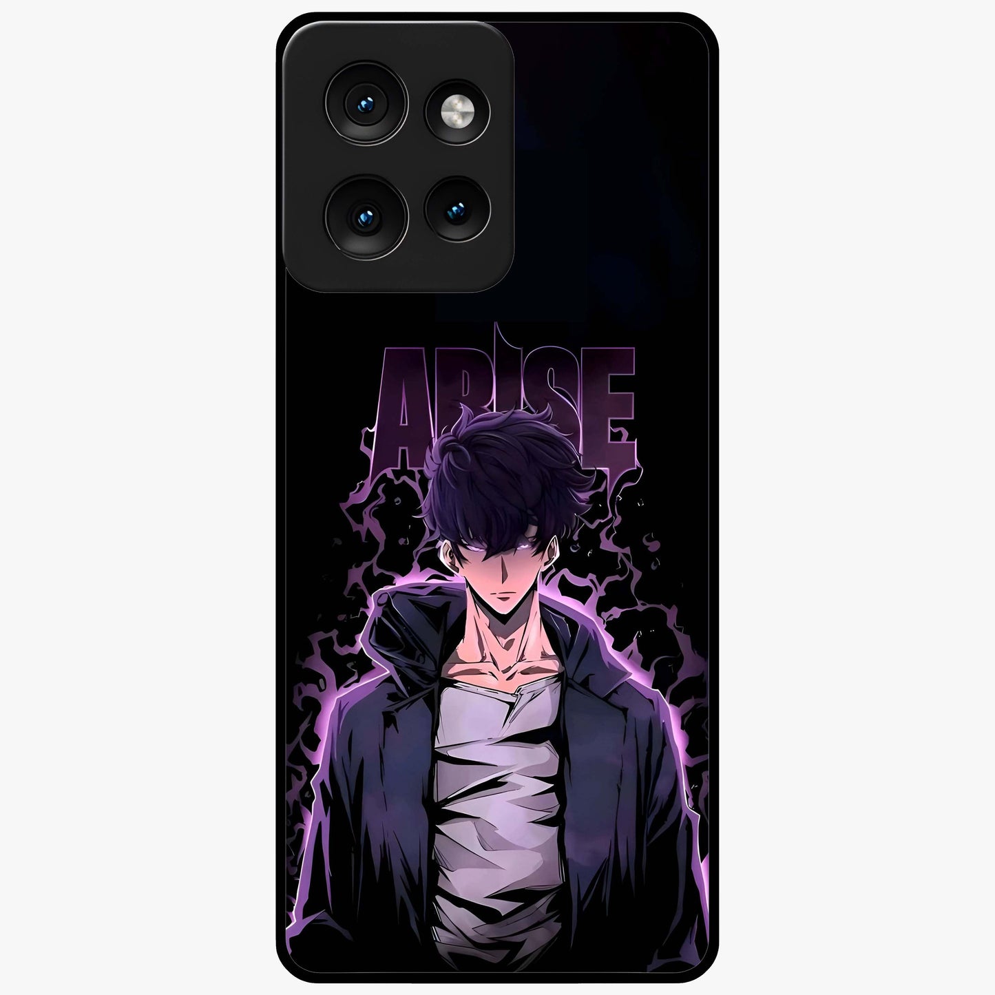 Shadow Monarch Awakening Glass Case showing flat back view with powerful dark monarch themed artwork and glossy glass finish.