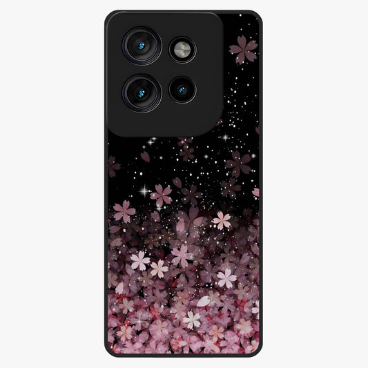 Small Starry Flowers Glass Case showing flat back view with delicate starry floral artwork and glossy glass finish.