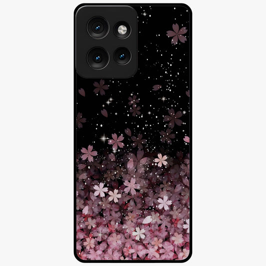 Small Starry Flowers Glass Case showing flat back view with delicate starry floral artwork and glossy glass finish.