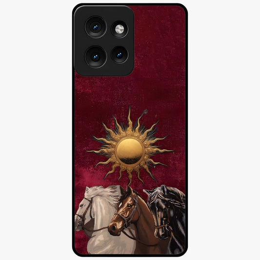Solar Riders Glass Case showing flat back view with dynamic rider themed artwork and glossy glass finish.