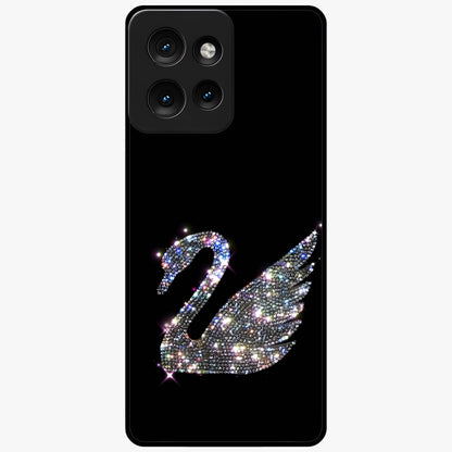 Starlit Swan Grace Glass Case showing flat back view with graceful swan artwork under starry sky and glossy glass finish.