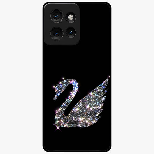 Starlit Swan Grace Glass Case showing flat back view with graceful swan artwork under starry sky and glossy glass finish.