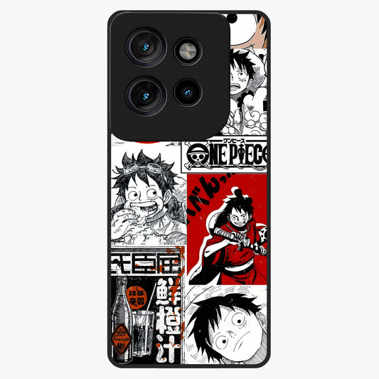 Strawhat Chaos Panels Glass Case showing flat back view with anime inspired chaos panel artwork and glossy glass finish.
