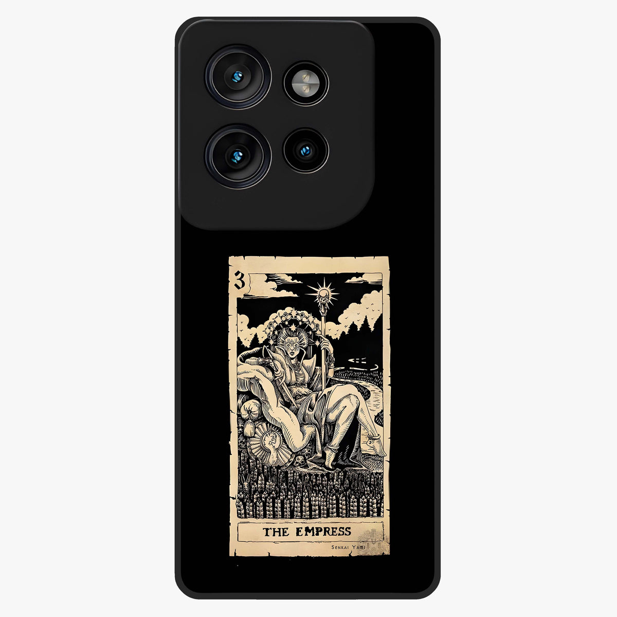The Empress Glass Case showing flat back view with regal feminine artwork and glossy glass finish.