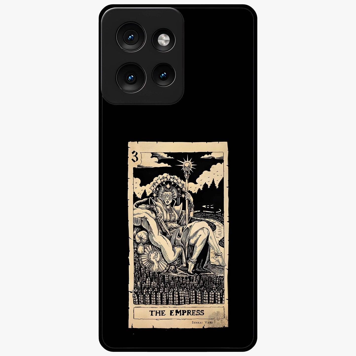 The Empress Glass Case showing flat back view with regal feminine artwork and glossy glass finish.