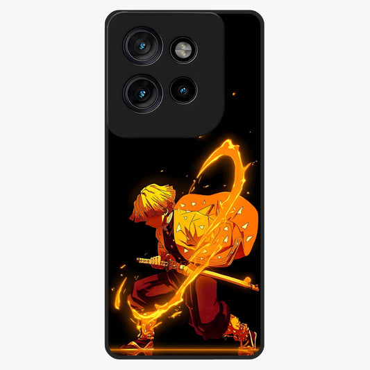 Thunder Flame Execution Glass Case showing flat back view with powerful flame and lightning artwork and glossy glass finish.