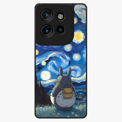 Totoro In Van Gogh Art Glass Case showing flat back view with whimsical character artwork inspired by Van Gogh style and glossy glass finish.
