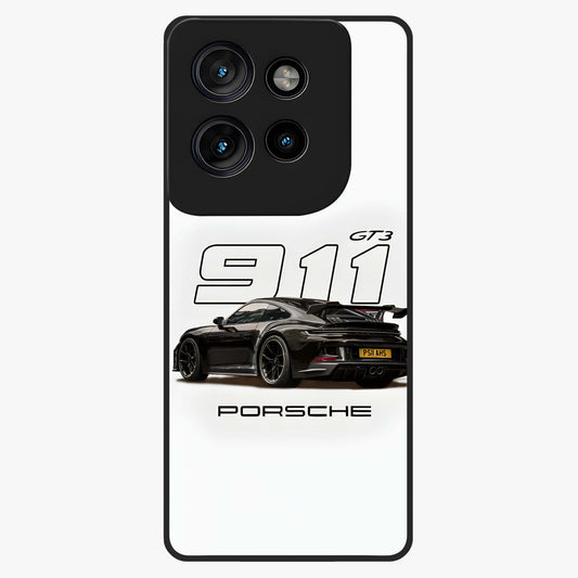 Turbo Legacy Icon Glass Case showing flat back view with iconic sports car inspired artwork and glossy glass finish.