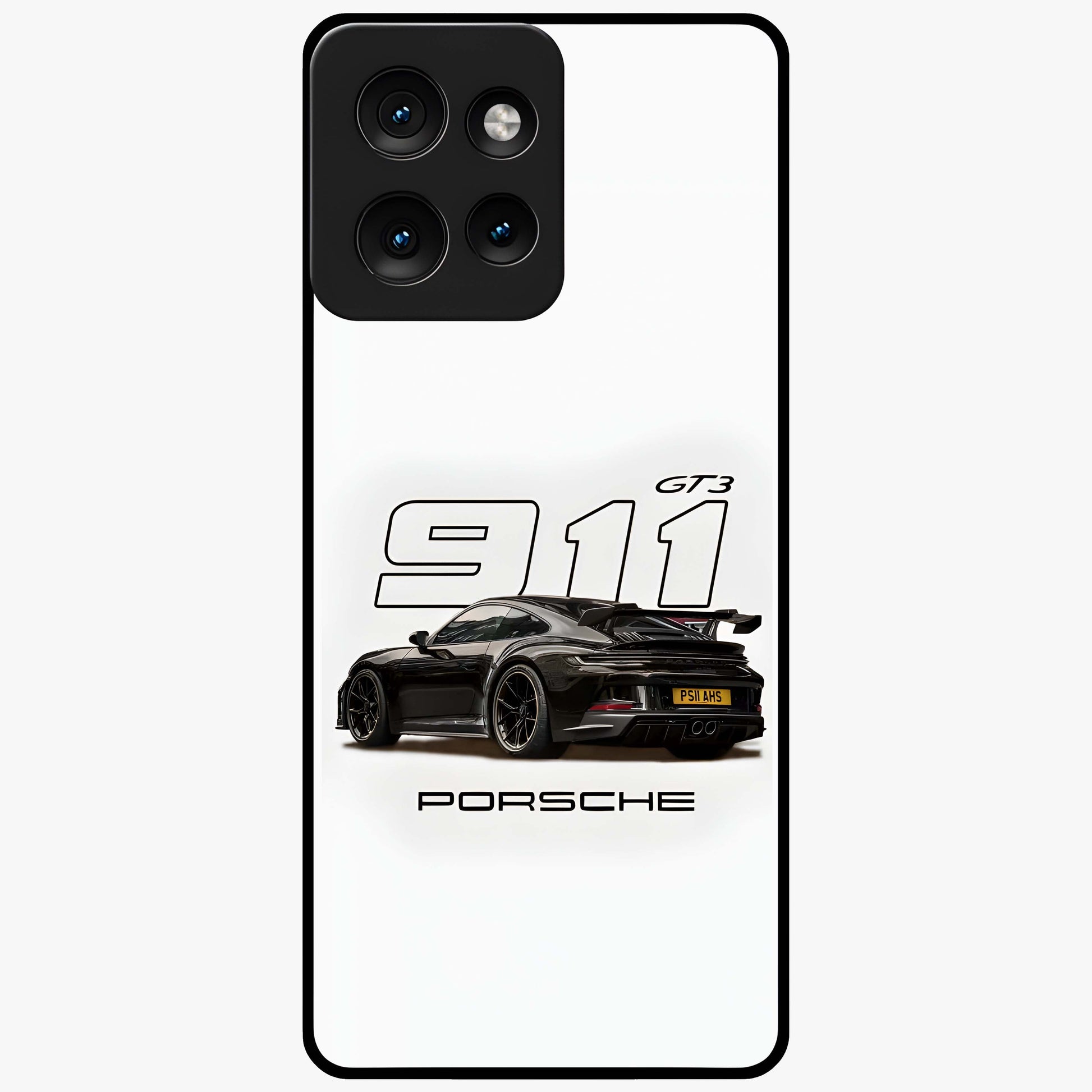 Turbo Legacy Icon Glass Case showing flat back view with iconic sports car inspired artwork and glossy glass finish.