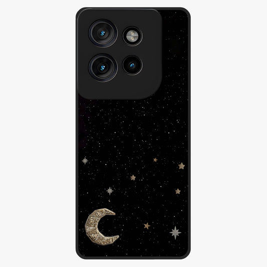 Twinkle Star With Half Moon Glass Case showing flat back view with star and half moon artwork and glossy glass finish.