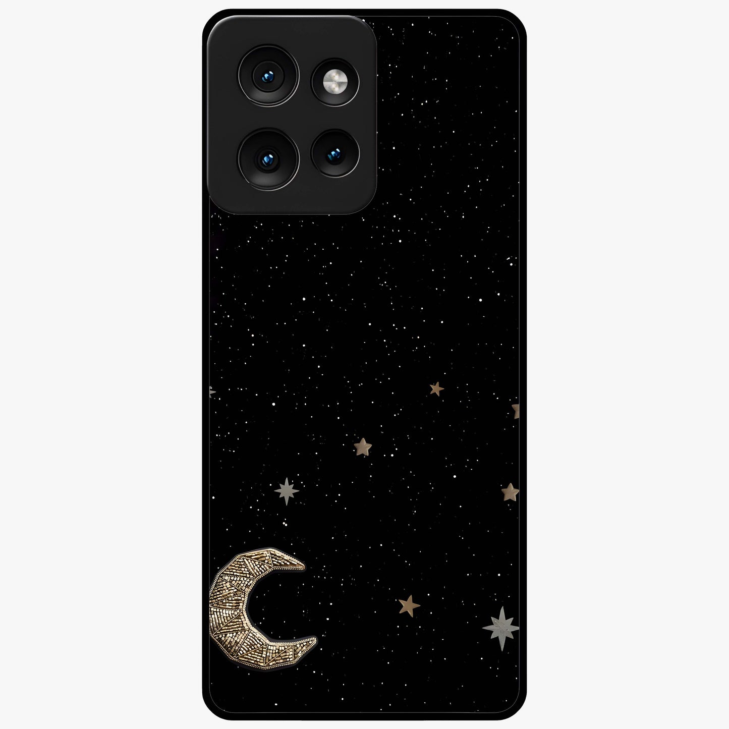 Twinkle Star With Half Moon Glass Case showing flat back view with star and half moon artwork and glossy glass finish.