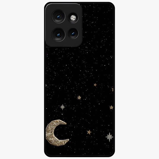 Twinkle Star With Half Moon Glass Case showing flat back view with star and half moon artwork and glossy glass finish.