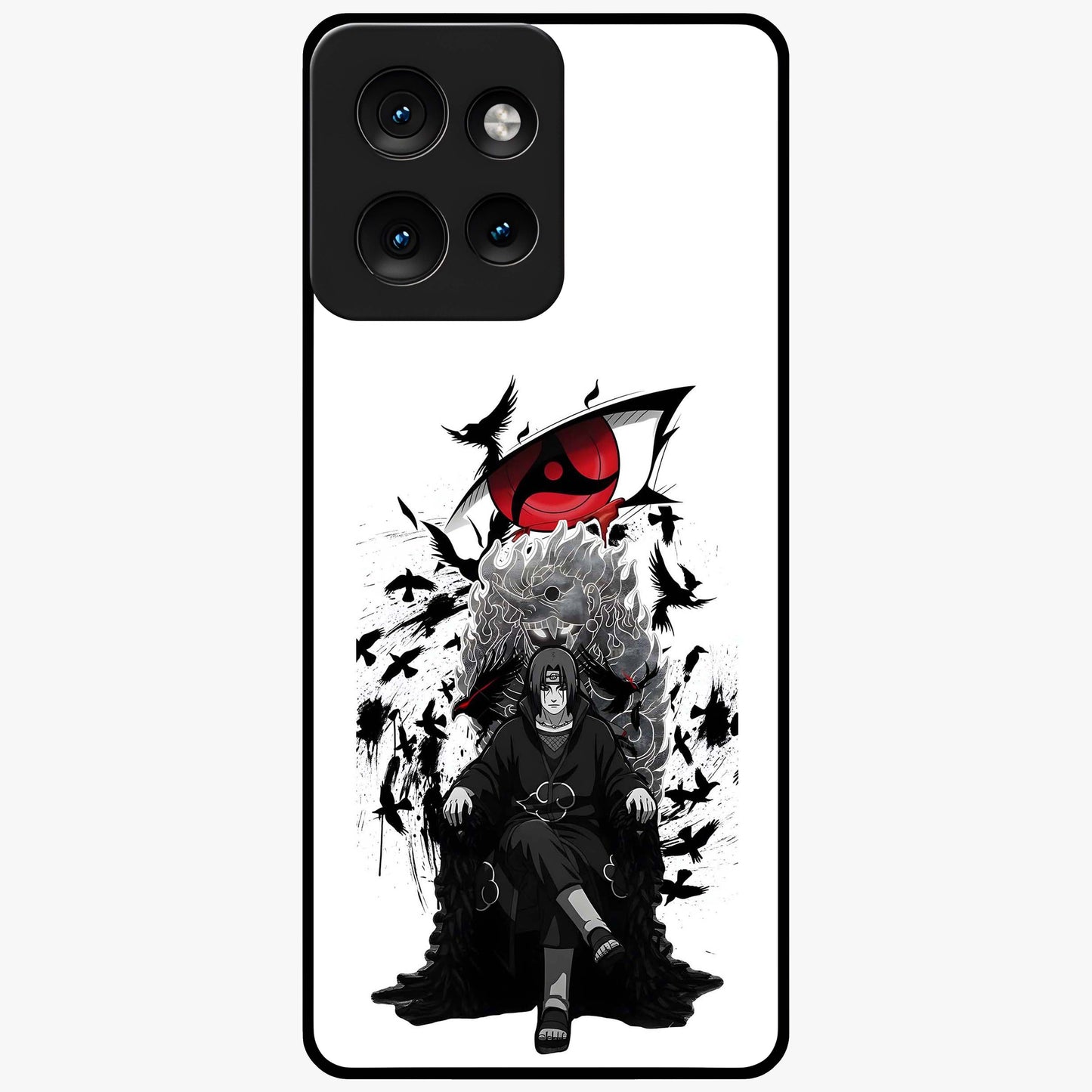 Uchiha Shadow Throne Glass Case showing flat back view with cosmic underwater themed artwork and glossy glass finish.