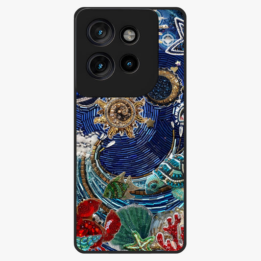 Universe Underwater Spark Glass Case showing flat back view with cosmic underwater themed artwork and glossy glass finish.