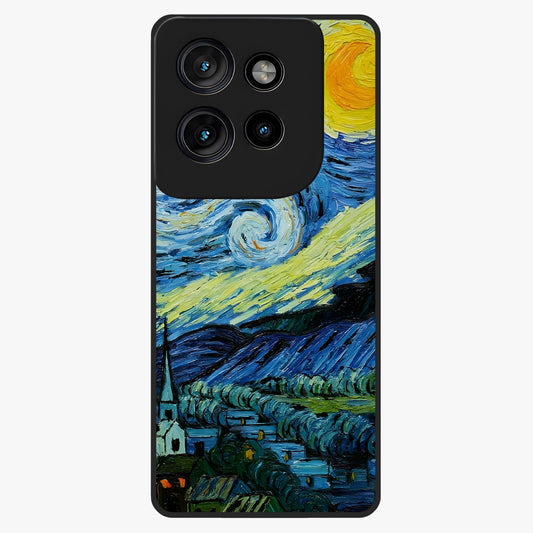 Van Gogh Art Glass Case showing flat back view with classic painterly artwork inspired by Van Gogh style and glossy glass finish.