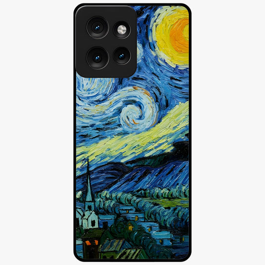 Van Gogh Art Glass Case showing flat back view with classic painterly artwork inspired by Van Gogh style and glossy glass finish.