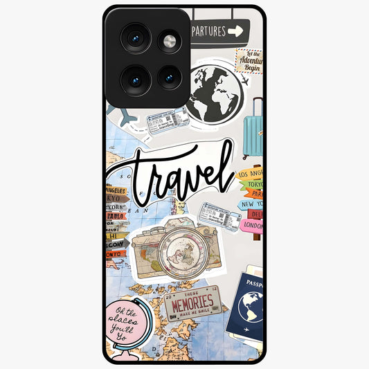 Wanderlust Journal Glass Case showing flat back view with travel inspired artwork and glossy glass finish.