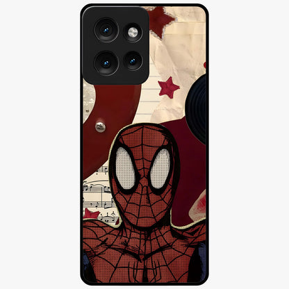 Web Warrior Vibes Glass Case showing flat back view with superhero inspired web themed artwork and glossy glass finish.