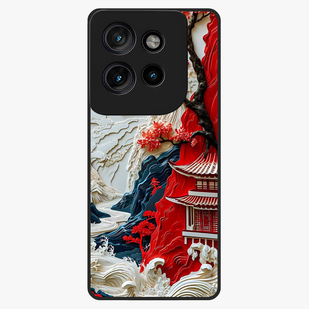 Whispers Of Sakura Waves Glass Case showing flat back view with cherry blossom wave artwork and glossy glass finish.