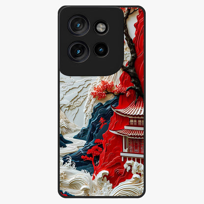 Whispers Of Sakura Waves Glass Case showing flat back view with cherry blossom wave artwork and glossy glass finish.