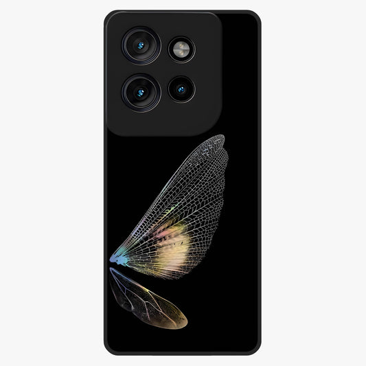 Whispers Of Wings Glass Case showing flat back view with graceful wing inspired artwork and glossy glass finish.