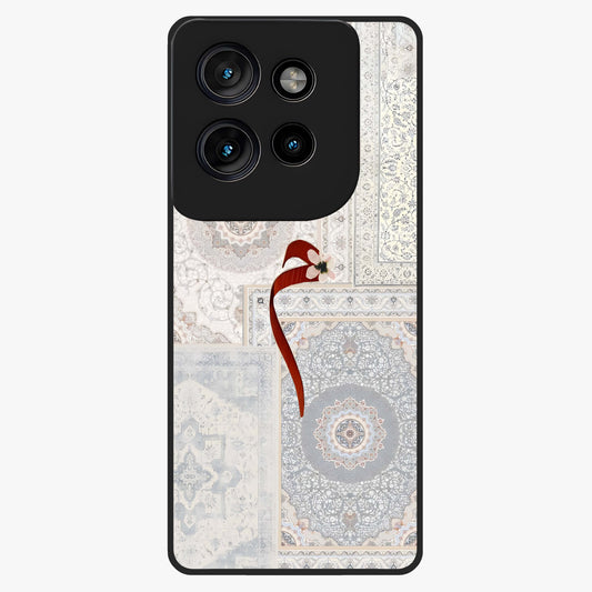 White Aesthetic Bow Glass Case showing flat back view with minimal bow artwork and glossy glass finish.