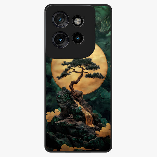 Zen Moon Rise Glass Case showing flat back view with calm moonrise artwork and glossy glass finish.